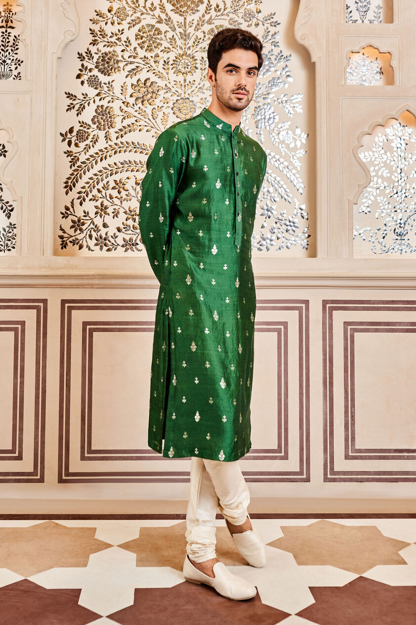 Avyan Kurta - Green, Emerald Green, image 2